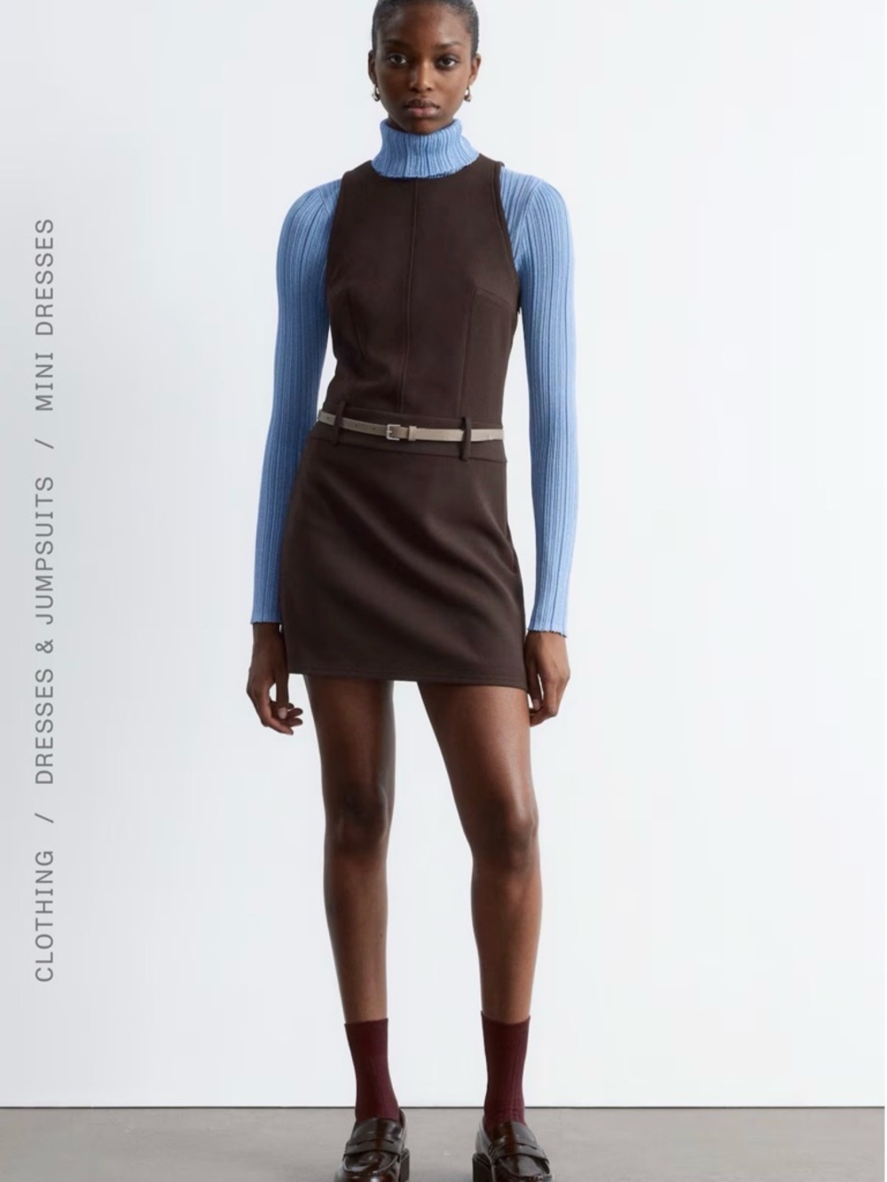 & Other Stories Dark Brown Sleeveless Belted Mini Dress